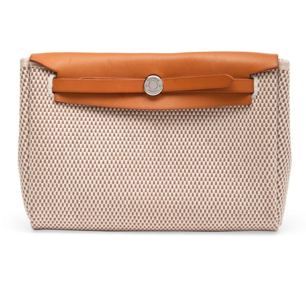 HERMES - TOILE NATURELLE/BLACK
LEATHER INTERCHANGABLE KELLY CLUTCH HERBAG - 2004